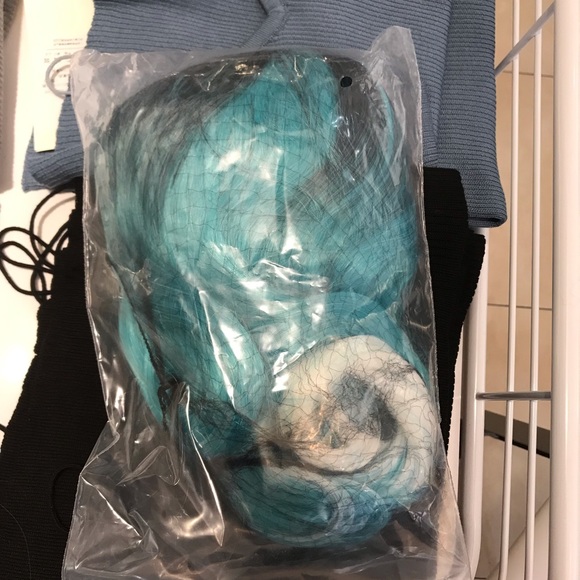 Human hair blend green mix blue with white wig - Picture 8 of 8